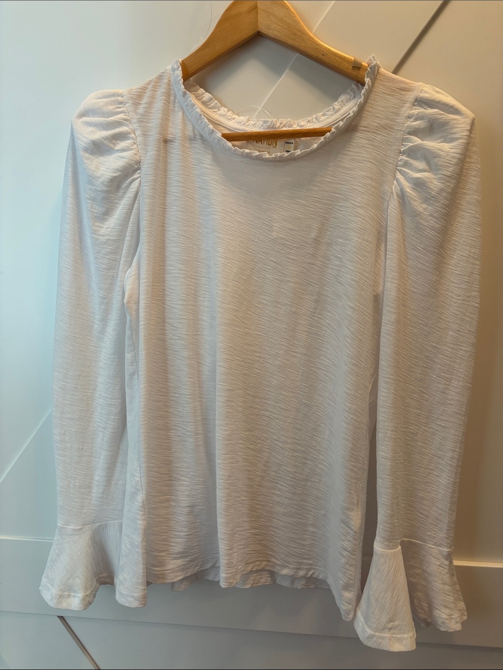 Nation LTD Ivory Ruffle-Neck Puff Sleeve Shirt